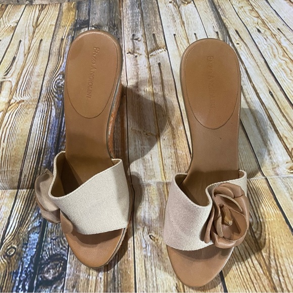 Enzo Angiolini Ealevon Cream Orange Slip On Open Toe Wedge Sandal - Picture 2 of 5